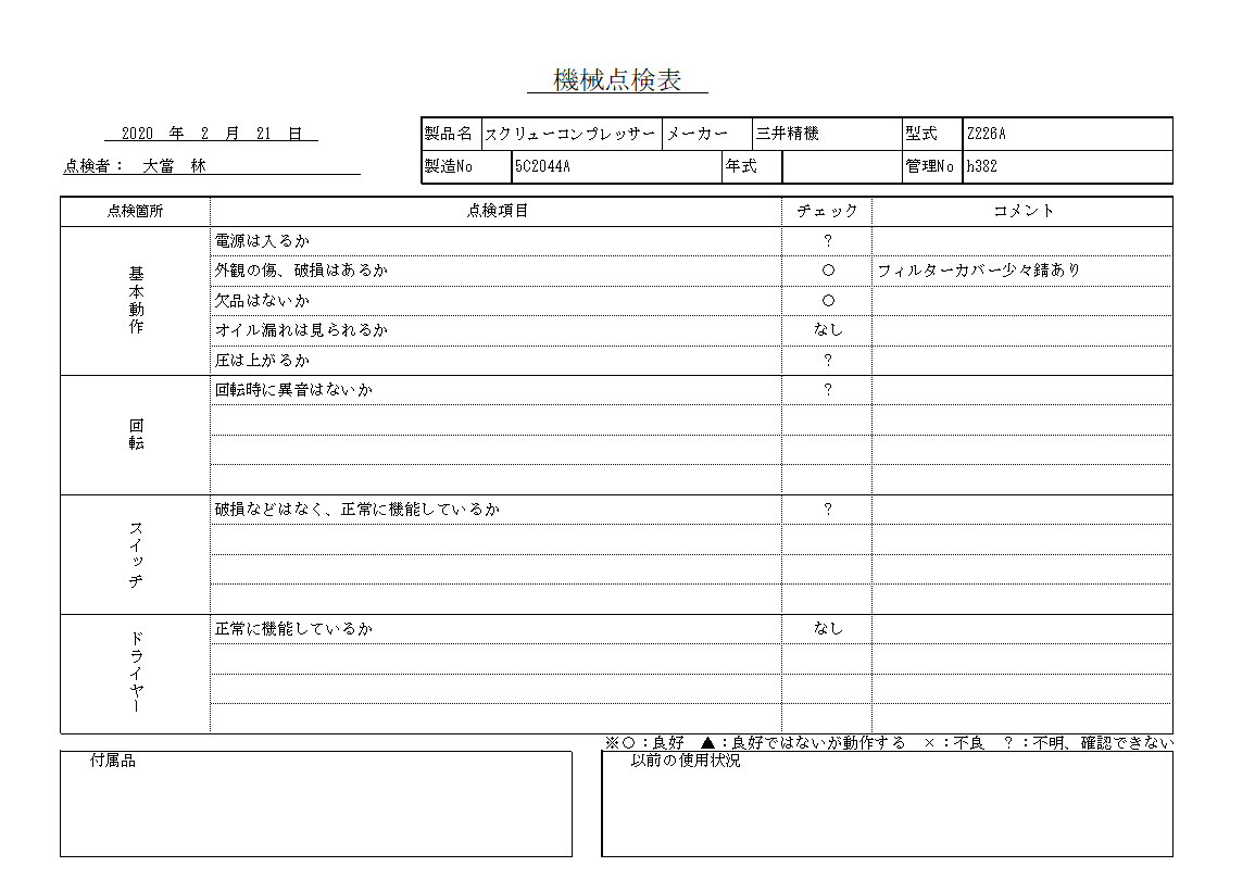 スクリューコンプレッサー 三井精機 Z226A中古