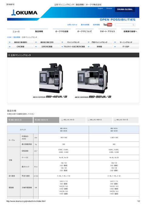 立形マシニングセンター オークマ 中古機械