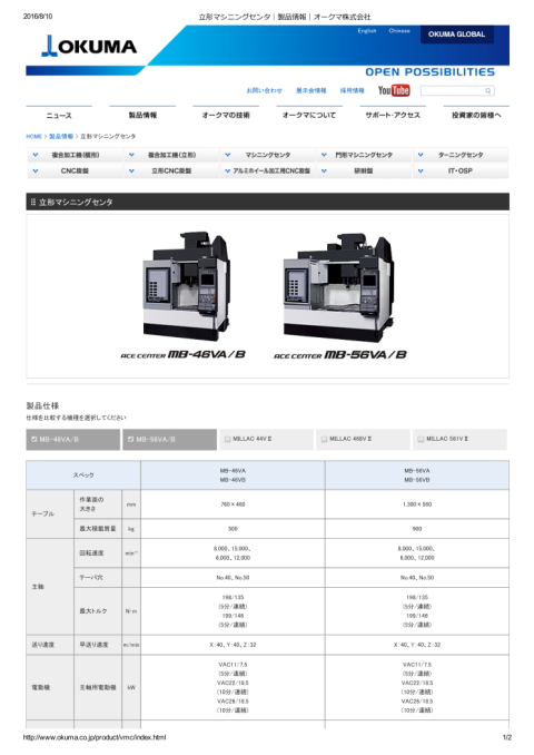 立形マシニングセンター オークマ 中古